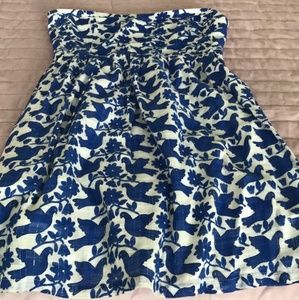 Old Navy Blue Bird Pattern Strapless Dress